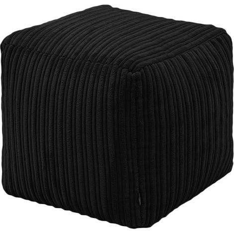 Loft 25 - Sitzsack-Fußhocker für das Wohnzimmer, weicher Jumbo-Sitzsack aus Cord mit Füllung, quadratischer Sitzsack für den Innenbereich, Gaming-Fußhocker für Erwachsene und Kinder - Schwarz (1/5)