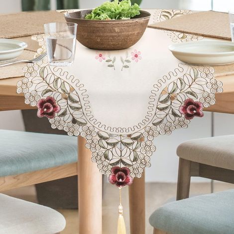 Linge de table coton Chemin table macramé blanc dentelle ajourée (1/4)