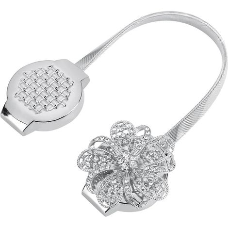 Boucles magnétiques cristal, design floral rétractable, fixation solide pour rideaux, déco intérieure argent. (1/5)