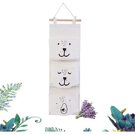 Sac de rangement suspendu à 3 poches - Organisateur de chambre (blanc) (1/5)