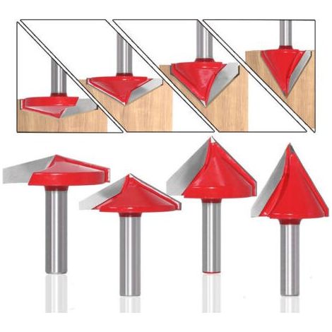 9Pcs Fraise à rainurer droit en V, 60° 90° 120° 150°, queue de 8mm, Fraise à bois 3D en V Fraise à graver CNC (1/4)