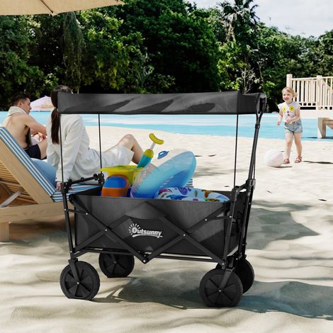 Carrello pieghevole con tettuccio rimovibile, maniglia regolabile in lunghezza e angolazione e borsa per il trasporto, portata massima 100 kg, colore nero.