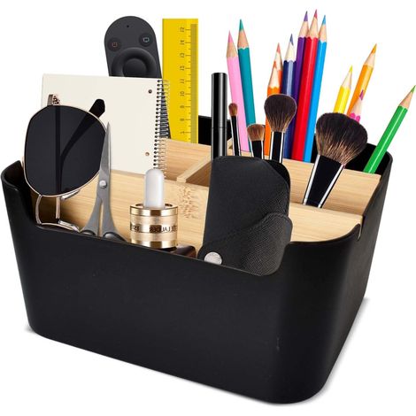 Boîte de Rangement Bureau à 5 Compartiments Amovible ，Multifonctionnel Boite Rangement Bureau Pour Stylos pour Stylos, Bijoux, Cosmétiques, Fournitures Scolaires (Noir)
