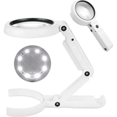 Jewelry magnifier, 5x/11x magnification, 8 LED lights, foldable stand, desktop magnifier, suitable for jewelry, insects, newspapers, watch repair and other applications (1/4)