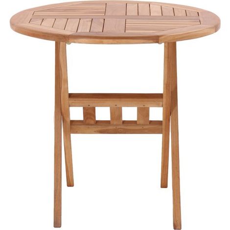Table de jardin ronde pliante en bois de teck pour terrasse et extérieur Ø 80 cm - PANGIVO (1/2)
