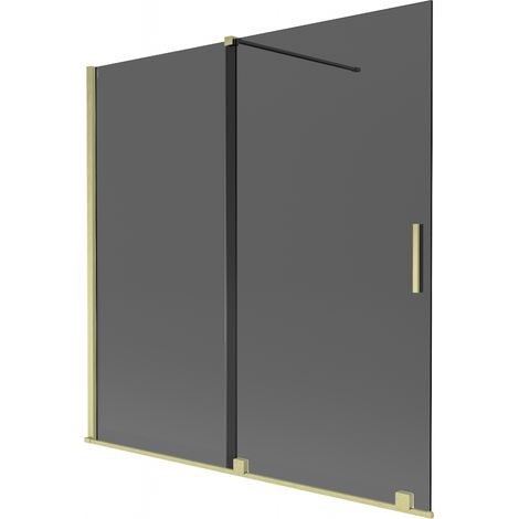 Mexen Velar Duschabtrennung für die Badewanne, 2-flügelig, 160 x 150 cm, Graphit, Gold gebürstet - 896-160-000-41-55 (1/2)