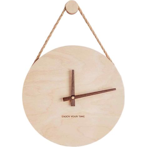 Horloge murale en bois suspendue par une corde, style simple et créatif, pour la décoration du salon. (1/5)