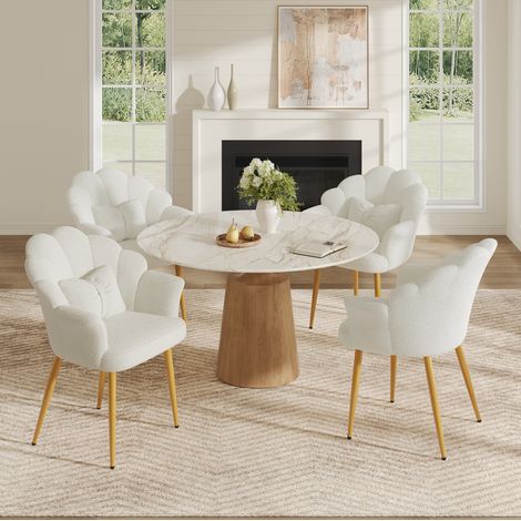 Lot 4 fauteuils 64x65,5x85 cm tissu peluche blanc, avec accoudoirs pour salle à manger – MEUBLIV (1/5)