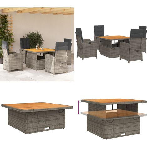 5-tlg. Garten-Essgruppe mit Kissen Grau Poly Rattan - Gartentisch - Sitzkissen