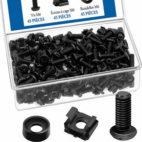 Kit de 45 ensembles noir vis M6 x 16 mm écrous cage et rondelles pour rack 20 × 10 × 3 cm 200 g – Livraison gratuite (1/5)