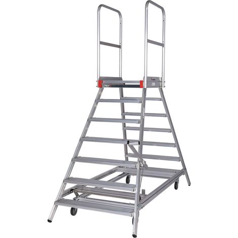 Euroline Premium 516 Mobile Podesttreppe beidseitig begehbar mit Zentralfeststellung fahrbar 7 Stufen