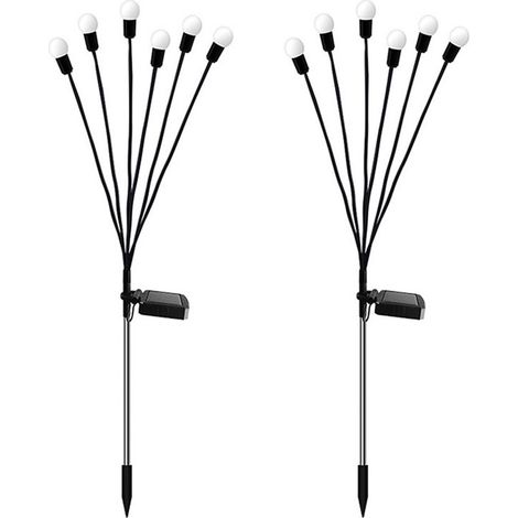 Set mit 2 dekorativen, wasserdichten Solarleuchten für den Außenbereich mit 6 LEDs, Glühwürmchen-Design, für Garten und Balkon (warmes Licht) (1/5)
