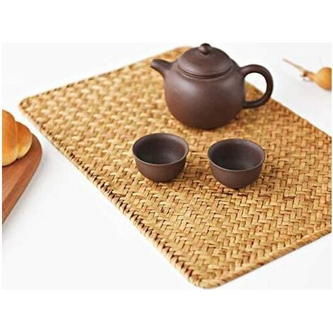 Lot de 4 Set de Table en Osier, 43 x 30 cm, Set de Table Rectangulaires en Rotin, Sets de Table en Jonc de Mer Naturel pour Dîner/Table Basse (1/5)