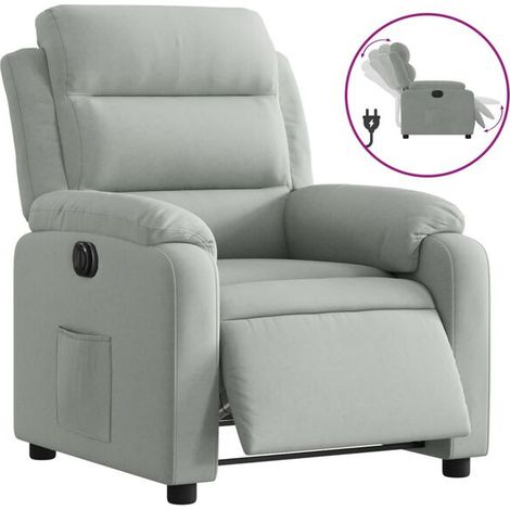 Chaise électrique inclinable en velours gris clair – Fauteuil relax réclinable avec fonction massage, appui-tête et repose-pieds réglables – Confort ergonomique pour salon ou bureau (1/5)