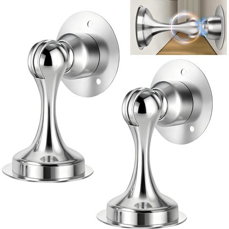 Butée de porte magnétique, butée de porte en acier inoxydable, butée de porte sans perçage, adaptée à la chambre et au salon, 2 pièces (1/5)