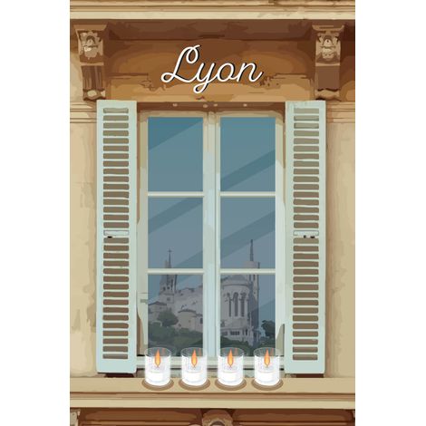 Tableau sur toile illustration lumignons Lyon 30x45 cm - Impression sur Toile Murale Décorative - Image imprimée en HD sur Toile - Toile sur Châssis en Bois FSC - Fabriqué en France (1/5)