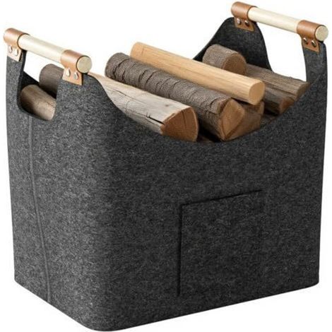 Panier à bûches, panier en feutre pliable pour bûches, sac à bûches pour bois, journaux, bois de chauffage, 53 x 30 x 40 cm, gris foncé (1/5)