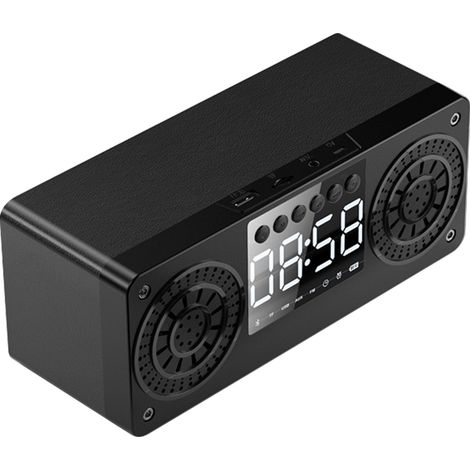 Enceinte Bluetooth en bois, portable 6 W, microphone intégré, idéale pour téléphones, tablettes, ordinateurs et radios.