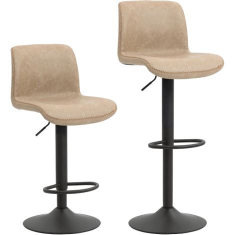 Set of 2 Light Brown PU Leather Bar Stools with Backrest and Footrest for Kitchen and Counter Use (1/5)