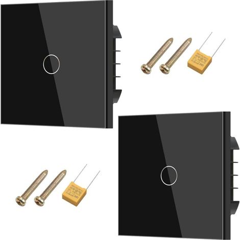 2 pièces interrupteur d'éclairage tactile, interrupteur d'éclairage mural, standard 110 V-240 V, plaque de cristal durci avec rétroéclairage LED, 1 compartiment 1 voie(Noir) (1/5)