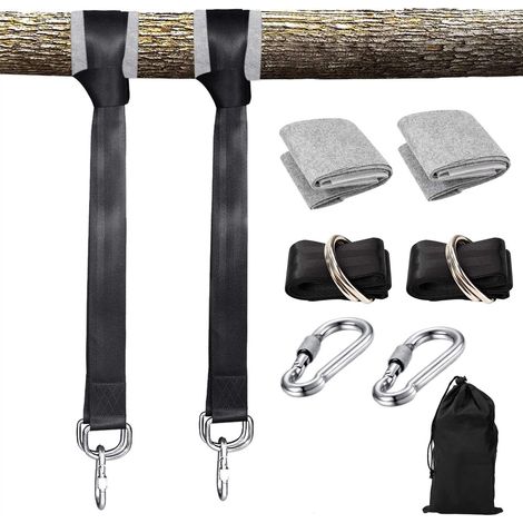 ZOLGINAH Correas para hamaca Longitud exterior 150 cm Kit de fijación de hamaca con 2 protectores de árboles y 2 anillas en D Ideal para hamaca Columpio de jardín o asiento colgante Carga máxima 500 k (1/4)