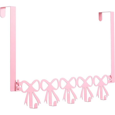 Crochet de porte mural rose avec 5 supports pour serviettes, chapeaux et vêtements, idéal pour la chambre ou la salle de bain. (1/5)