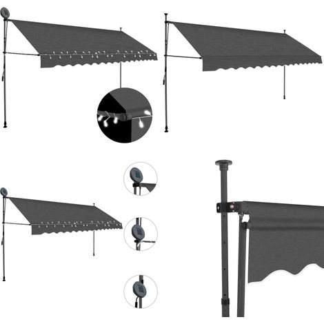 Einziehbare Markise Handbetrieben mit LED 400 cm Anthrazit - Gelenkarm Markise - Markise Balkon - Gartensonnenblende - Outdoor Schattenspender - Handbediente Markise - Home & Living (1/5)