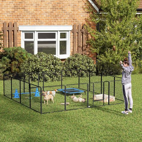 Recinto per cuccioli, pieghevole, composto da 16 pezzi, con porta, per cani di piccola e media taglia, 3,2 x 3,2 x 0,8 m, grigio.