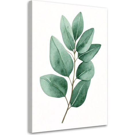 Quadro su tela, Ramo Foglie Acquerello Verde Minimalismo - 40x60 (1/3)
