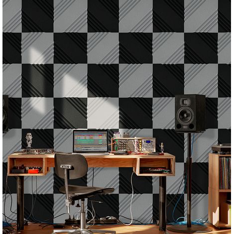 12-Piece Soundproofing Foam Panel, Studio Acoustic Insulation Panel, 30 x 30 x 5 cm, Fire-Retardant Black (Self-Adhesive)