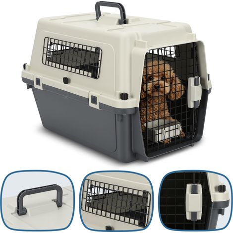 Jiubiaz Transportín rígido para perros y gatos con asa, 60.4 x 42 x 39.8 cm, sin ruedas, bandeja higiénica incluida (1/5)