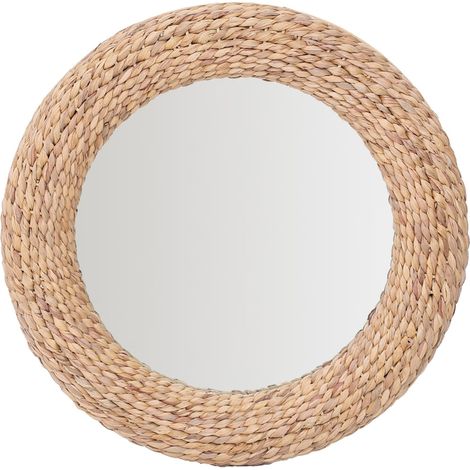 Specchio rotondo in palma e posidonia, naturale, decorazione vintage