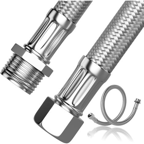 2 Pièces 30CM 304 Tuyau Flexible en Acier Inoxydable, Tuyau Blindé, Écrou de Raccord 3/8" x Filetage Extérieur 3/8", Rallonge pour Robinet d'angle et Chauffe-eau (1/5)