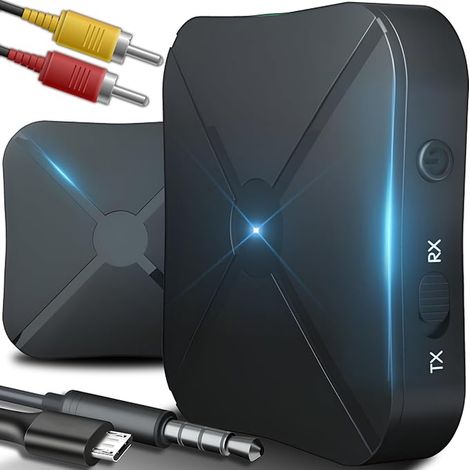 Recepteur Bluetooth, Adaptateur Audio Bluetooth, Jack 3,5 mm, RCA, Stereo Audio Receiver pour Smartphone, Tablette, Ordinateur Portable, Noir (1/4)