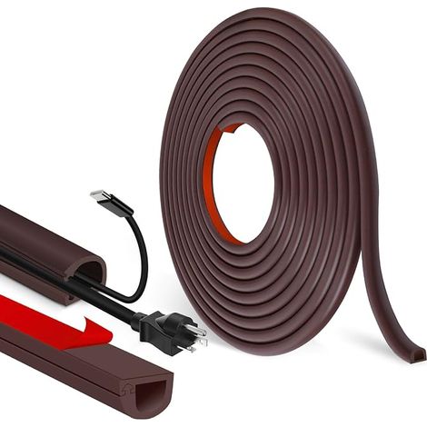 Goulotte Passe Cable adhésif Cache Cable TV Mural Semi-circulaires Cache Fil Electrique Flexible goulotte Electrique Sol Mural (Marron, 7mm×14mm×1m) (1/5)