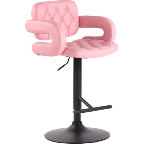Taburete de bar tapizado en material sintético rosa con reposabrazos y reposapiés metálico diseño moderno TDB10508 (1/3)