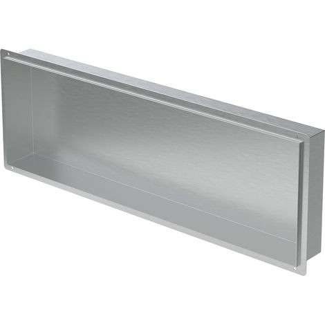 LuxeBath Niche de Douche Encastrée Murale, 90x30x10 cm, en Acier Inoxydable, Argent, sans Rebord, Étagère Encastrable Salle de Bain, Seule Couche, Rangement Articles Toilette, avec Matériel Montage
