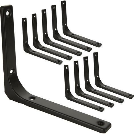 10 Pcs Equerre Etagere Murale Noir, Equerre Metal 150mm x 125mm, Equerre Charge Lourde Support Etagere Murale (1/5)