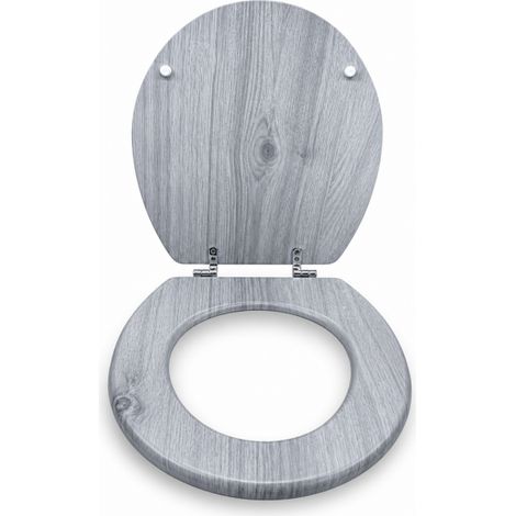 Sedile Copriwater Universale MDF Grigio Effetto Legno Con Cerniere 94103
