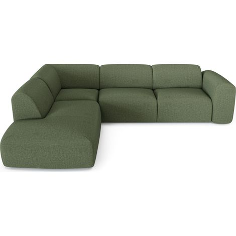 Canapé grand angle gauche 5 places en tissu tramé vert olive MYRA (1/5)