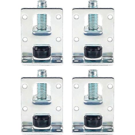Quatre pieds de nivellement métalliques pour armoires, adaptés aux sols inégaux et aux meubles bancals. (1/5)