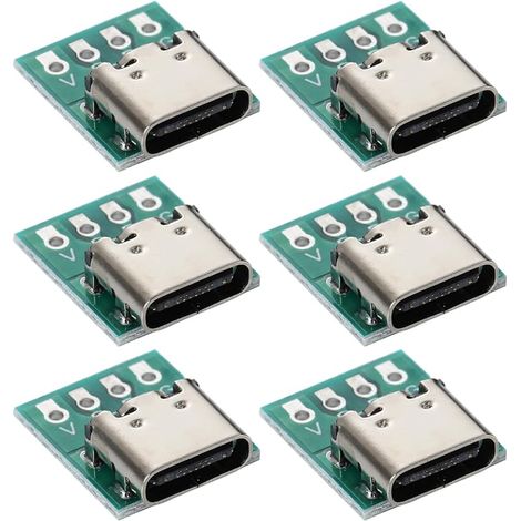 6 Pièces Connecteur 16 Broches Type-C vers Adaptateur de Carte PCB 2,54 mm, USB C vers Dip 4 Broches pour Le Chargement et la Transmission de données