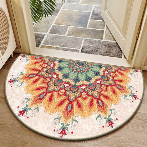 Semi-circular door mat 50 cm x 80 cm non-slip, washable understated entrance carpet