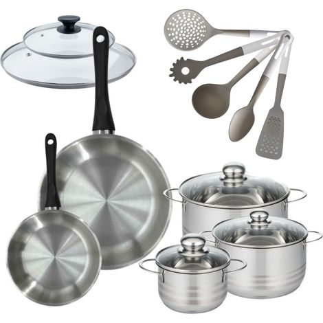 Lot de 2 Poêles 20/28 cm Fackelmann Geneva avec 3 Faitouts 16/20/24 cm et 5 ustensiles (1/5)