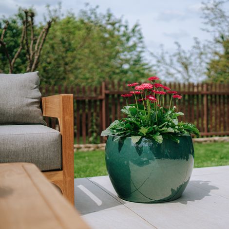 Pot grande taille d'extérieur ROMULUS 55x38cm jade, fait main en terre cuite émaillée, résistant au gel (1/4)