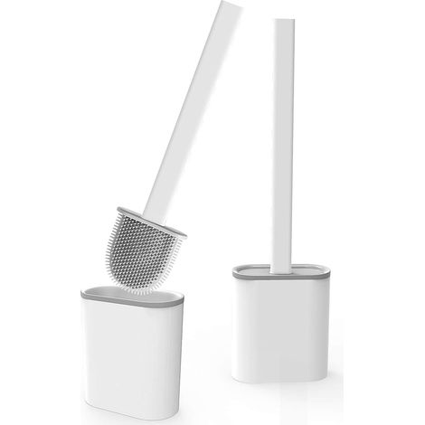 Brosse de Toilette, Balayette Suspendue, Brosse WC Suspendue en SiliCône Antibactérienne avec Support Hygiénique 2Pcs-Fei Yu (1/3)