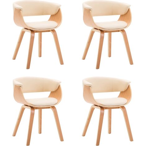 Maison Exclusive - Esszimmerstühle 4 Stk. Creme Bugholz und Kunst (1/5)