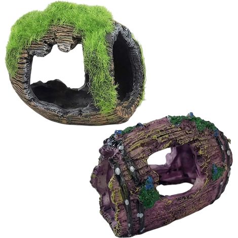 2 PCS Barrel Aquarium Decorations, Aquarium Caves and Hides for Betta Fish, Resin Fish Tank Ornaments, Fish Tank Accessories Ornaments for Fish Shrimp Hiding, Aquarium Decoration Set (1/5)