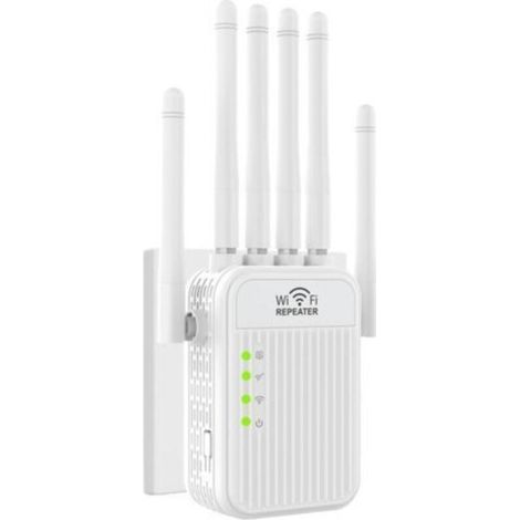 WLAN-Repeater, leistungsstarker WLAN-Signalverstärker, 6 Antennen, 2 LAN-Anschlüsse, 2,4-GHz-WLAN-Extender, Reichweite bis zu 1200 m², ideal für Büro und Zuhause, einfache Installation (1/5)