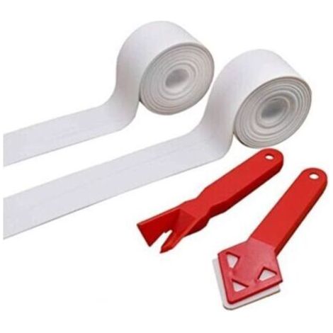 Bande d'Étanchéité,2 Rouleaux Bande de Douche Bande+2 Outil de Calfeutrage Salle de Bains Joint Silicone Ruban Baignoire PE Auto-Adhésive pour Cuisine de Toilette de Bain d'angle